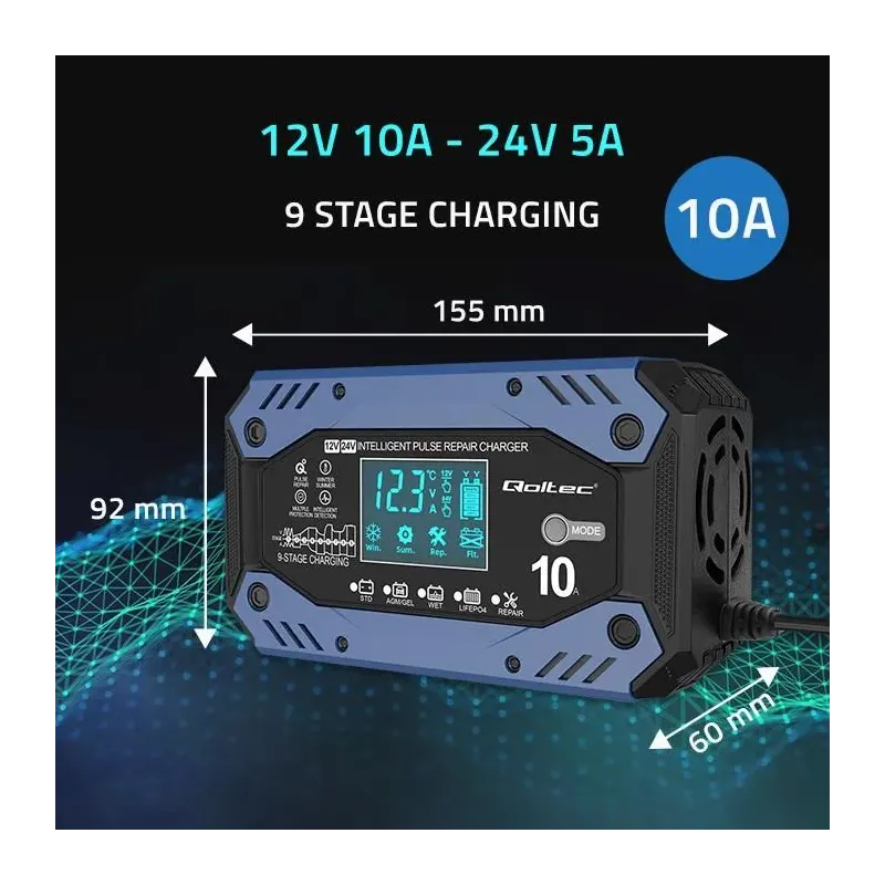 Ładowarka inteligentna Qoltec do akumulatora STD AGM GEL | PartsPC.pl