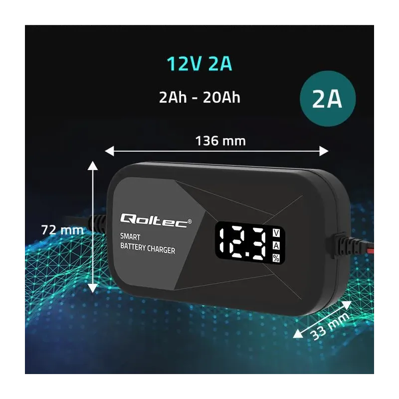 Ładowarka inteligentna Qoltec mikroprocesorowa 12V | 2A | PartsPC.pl