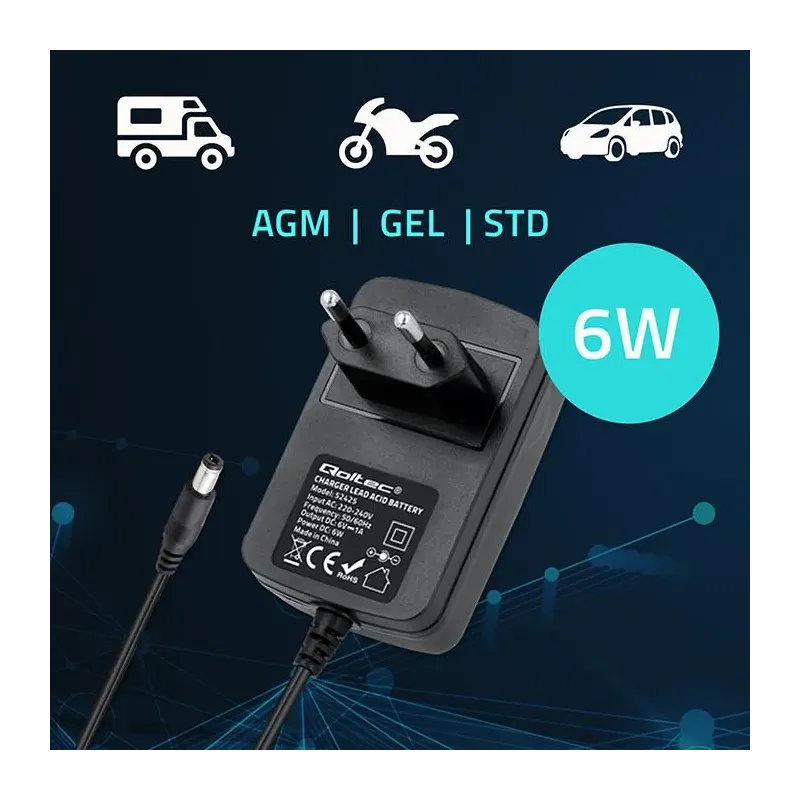Ładowarka do akumulatora Qoltec AGM GEL STD 6V | 1A | | PartsPC.pl