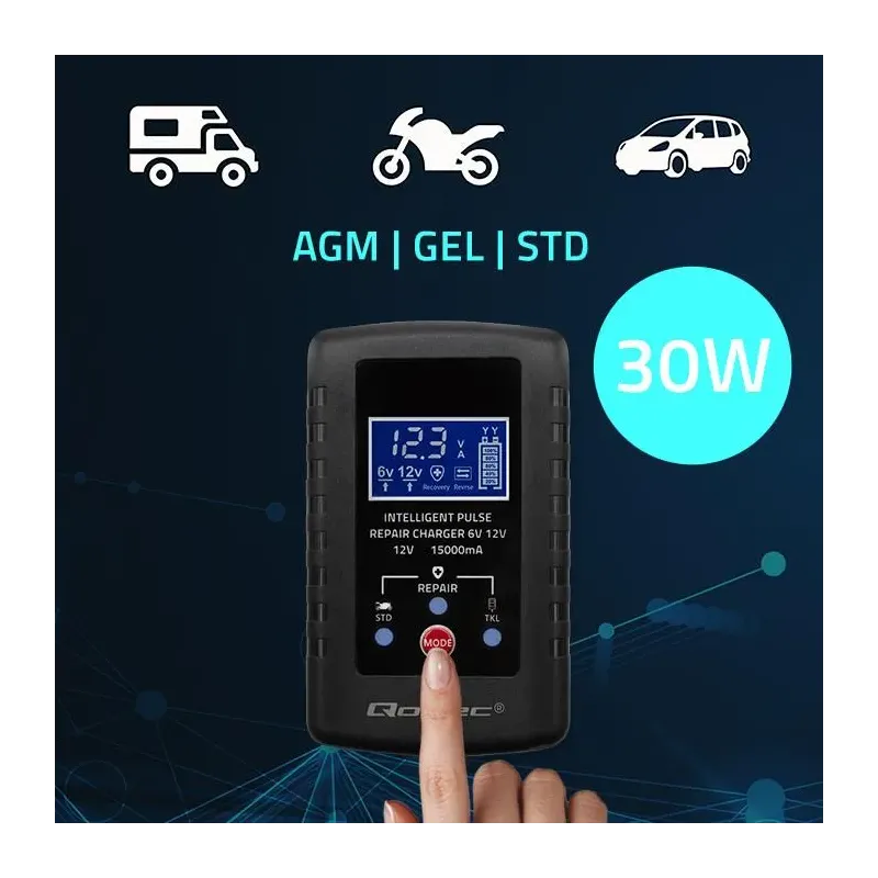 Ładowarka do akumulatora Qoltec AGM GEL STD 6V/12V | 2A | PartsPC.pl