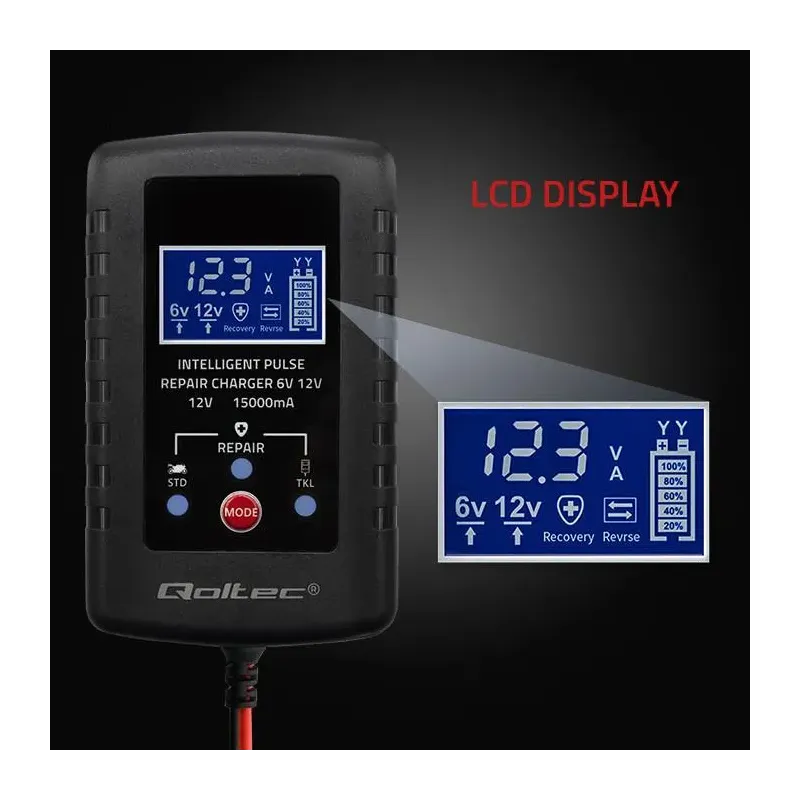 Ładowarka do akumulatora Qoltec AGM GEL STD 6V/12V | 2A | PartsPC.pl