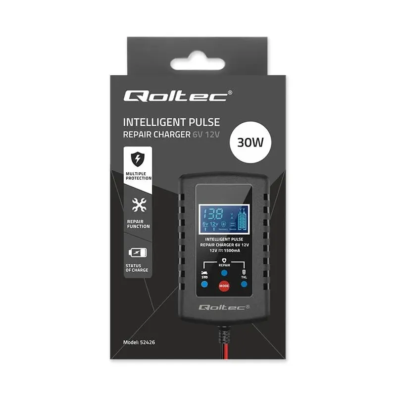 Ładowarka do akumulatora Qoltec AGM GEL STD 6V/12V | 2A | PartsPC.pl