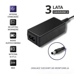 Zasilacz sieciowy Qoltec do monitora LG 40W | 19V | 2.1A | PartsPC.pl