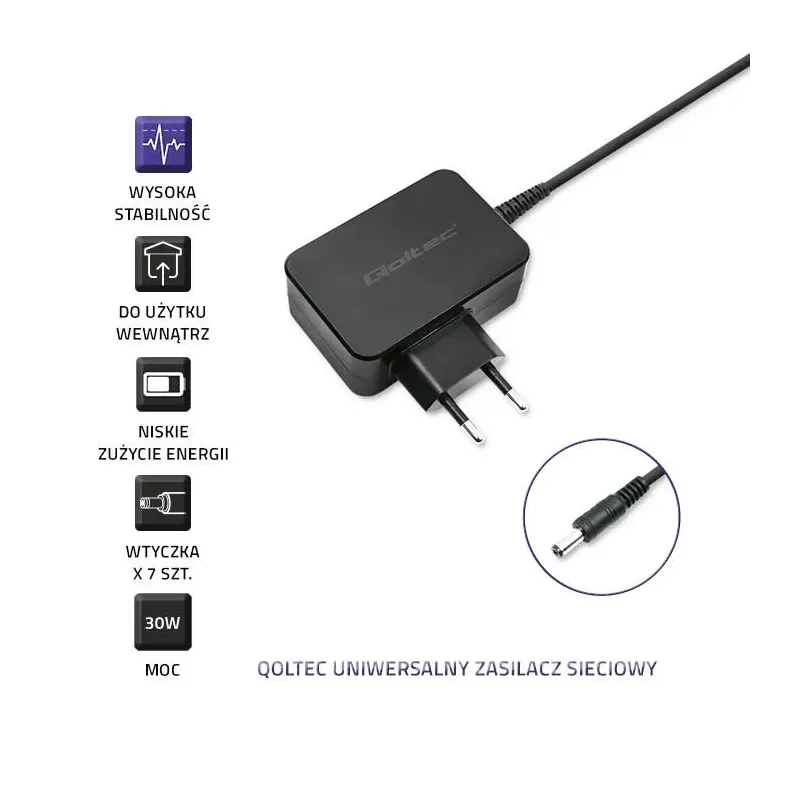 Zasilacz uniwersalny Qoltec sieciowy 30W | 12V | 2.5A | | PartsPC.pl
