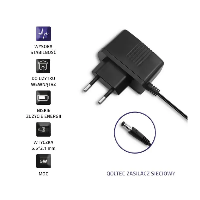 Zasilacz sieciowy Qoltec wtyczkowy 5W | 5V | 1A | 5.5*2.1 | PartsPC.pl