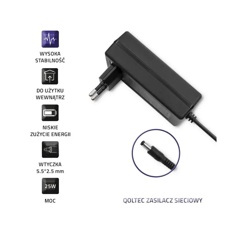 Zasilacz sieciowy Qoltec wtyczkowy 25W | 5V | 5A | | PartsPC.pl