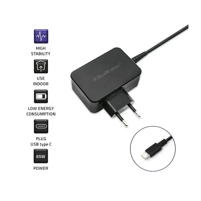 Ładowarka sieciowa Qoltec 65W | 5-20V | 3-3.25A | USB | PartsPC.pl