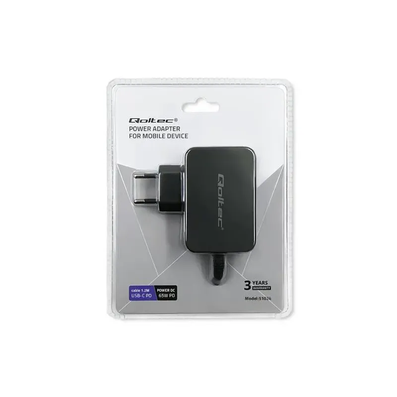 Ładowarka sieciowa Qoltec 65W | 5-20V | 3-3.25A | USB | PartsPC.pl