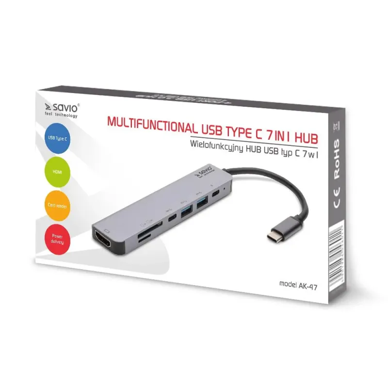 Hub USB 3.1 SAVIO AK-54 USB-C - 4 x USB-A szary | PartsPC.pl