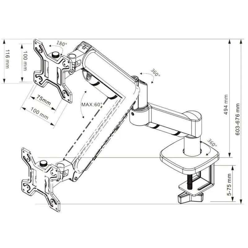 Uchwyt biurkowy Techly LCD/LED 13"-32", 10kg, czarny | PartsPC.pl