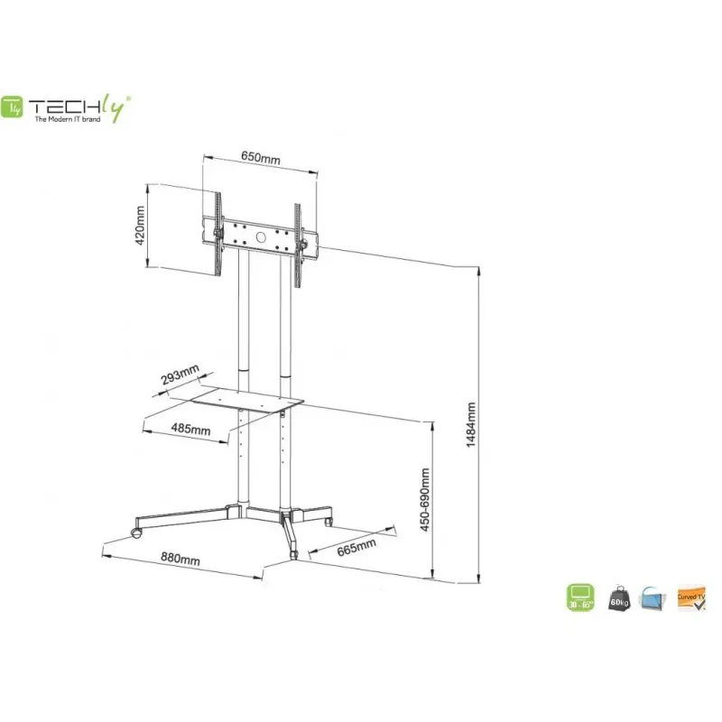 Stojak mobilny Techly 30"-65", 60kg regulowany | PartsPC.pl