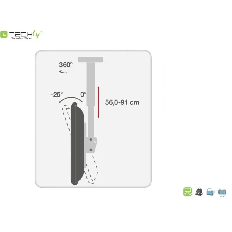 Uchwyt sufitowy Techly 32"-55", 50kg regulowany | PartsPC.pl