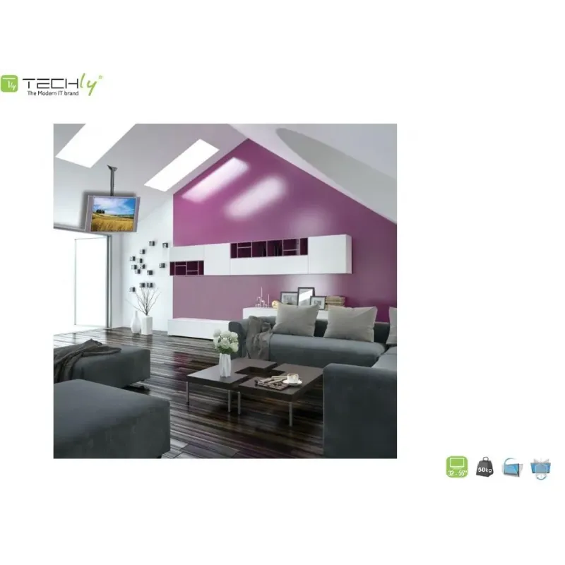 Uchwyt sufitowy Techly 32"-55", 50kg regulowany | PartsPC.pl