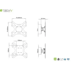 Uchwyt ścienny Techly 13"-37", 25kg obrotowy | PartsPC.pl