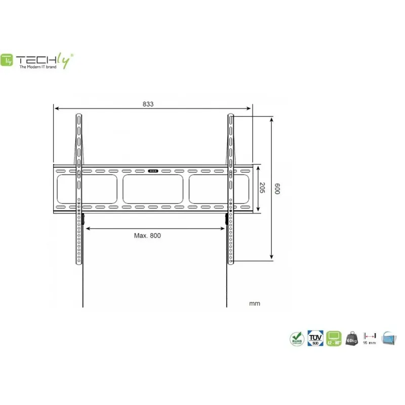 Uchwyt ścienny Techly 42"-80", 60kg slim | PartsPC.pl