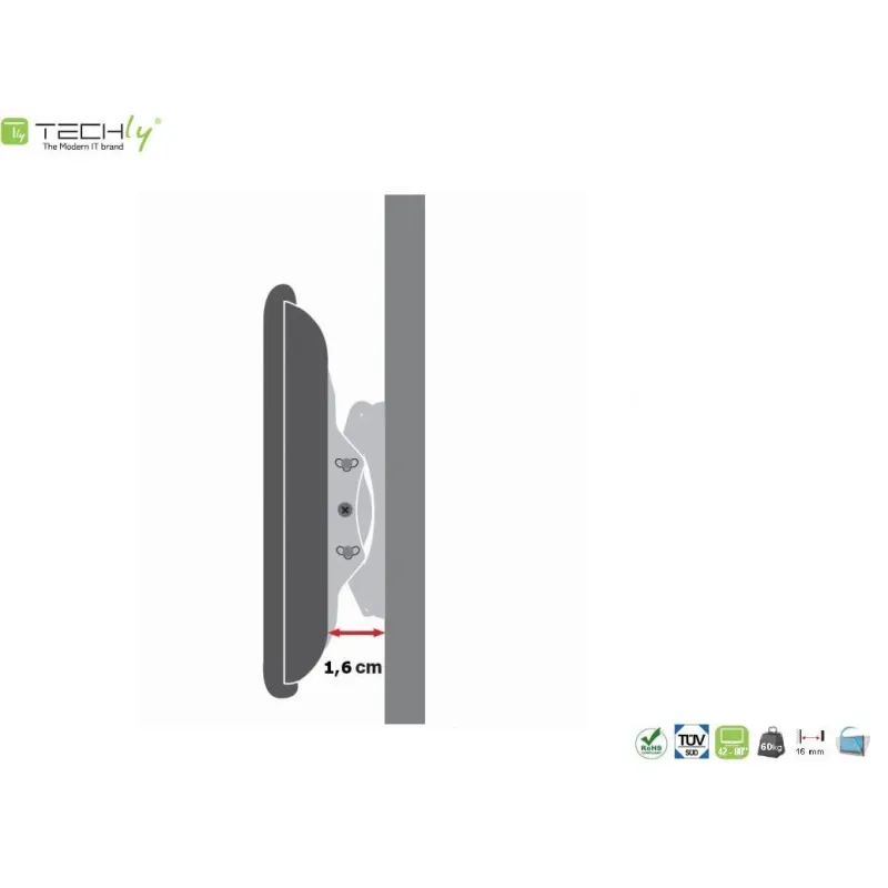 Uchwyt ścienny Techly 42"-80", 60kg slim | PartsPC.pl