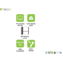 Uchwyt ścienny Techly 42"-80", 60kg slim | PartsPC.pl