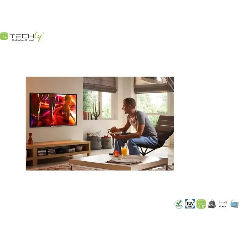 Uchwyt ścienny Techly 42"-80", 60kg slim | PartsPC.pl
