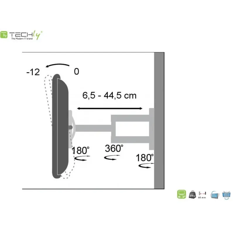 Uchwyt ścienny Techly LCD/LED 19"-37" 25kg, | PartsPC.pl