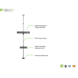 Stojak podłogowo-sufitowy Techly 37"-70", 30kg | PartsPC.pl