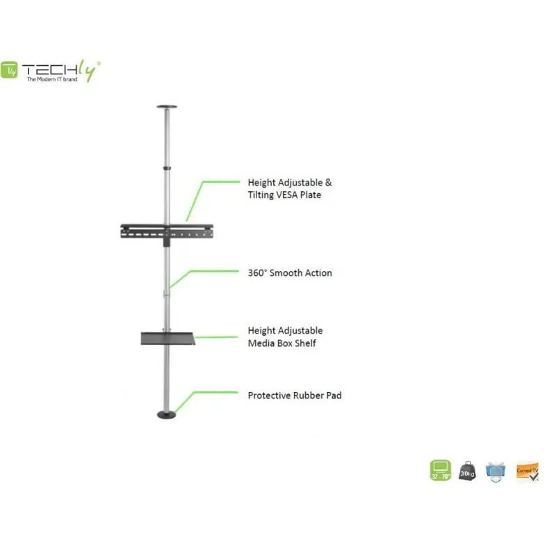 Stojak podłogowo-sufitowy Techly 37"-70", 30kg | PartsPC.pl