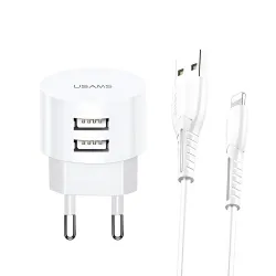 Ładowarka sieciowa Usams T20 2,1A 2xUSB+kabel Lightning | PartsPC.pl