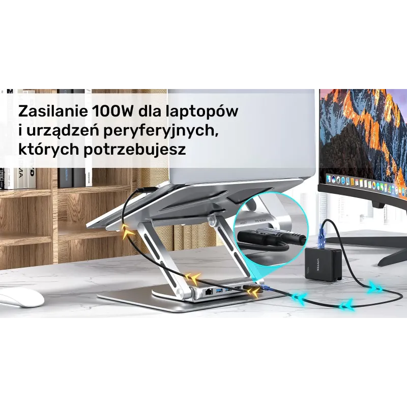 Podstawka pod laptop UNITEK D1109A HUB USB-C, HDMI, 4K, | PartsPC.pl