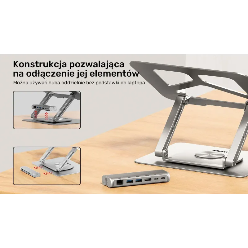 Podstawka pod laptop UNITEK D1109A HUB USB-C, HDMI, 4K, | PartsPC.pl