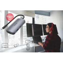 Hub USB-C Unitek D1051A 1x USB 3.1, VGA, 2x HDMI, PD | PartsPC.pl