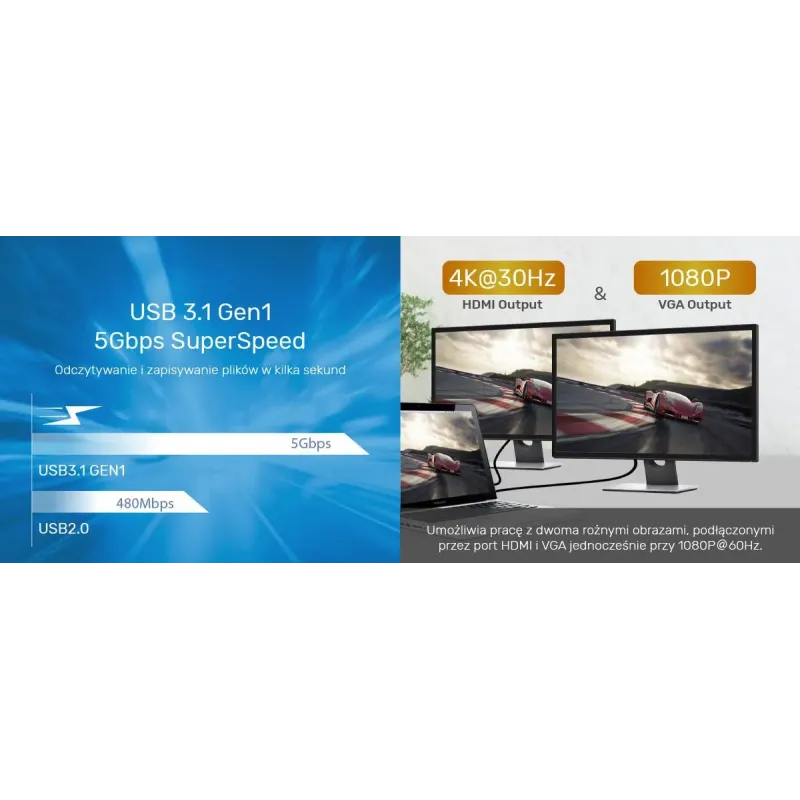 Hub USB-C Unitek D1019B 3.1 8w1, Power Delivery 100W | PartsPC.pl