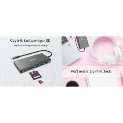Hub USB-C Unitek D1019B 3.1 8w1, Power Delivery 100W | PartsPC.pl