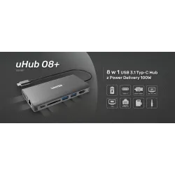 Hub USB-C Unitek D1019B 3.1 8w1, Power Delivery 100W | PartsPC.pl