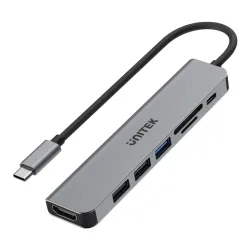 Hub USB-C Unitek H1118A 7w1, HDMI 4K, 3x USB-A, USB-C PD | PartsPC.pl