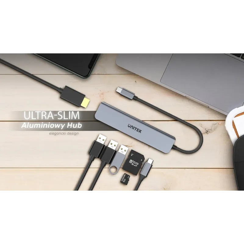 Hub USB-C Unitek H1118A 7w1, HDMI 4K, 3x USB-A, USB-C PD | PartsPC.pl