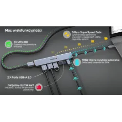 Hub USB-C Unitek H1118A 7w1, HDMI 4K, 3x USB-A, USB-C PD | PartsPC.pl