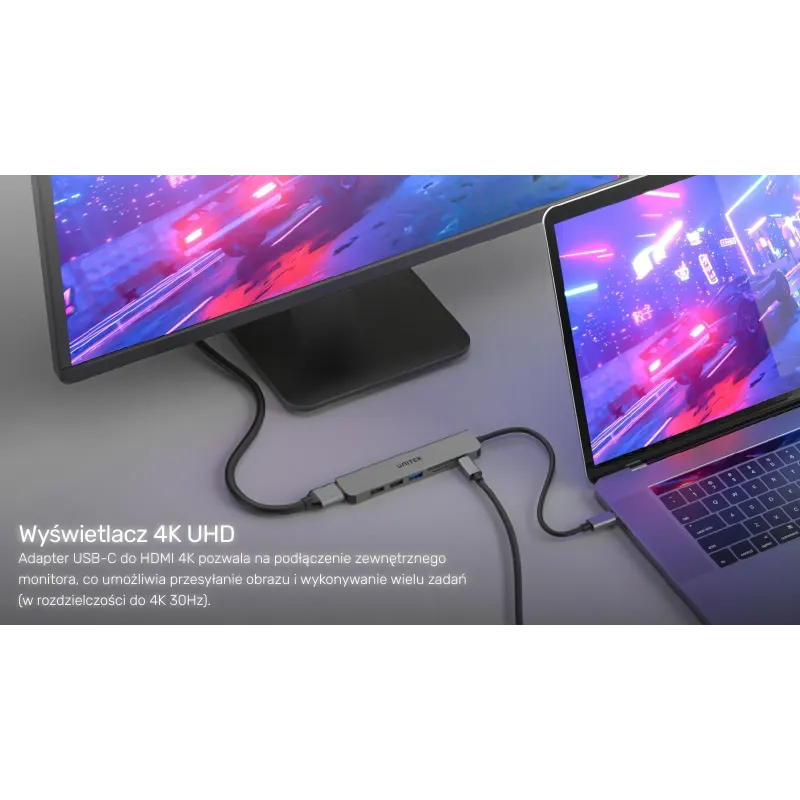 Hub USB-C Unitek H1118A 7w1, HDMI 4K, 3x USB-A, USB-C PD | PartsPC.pl