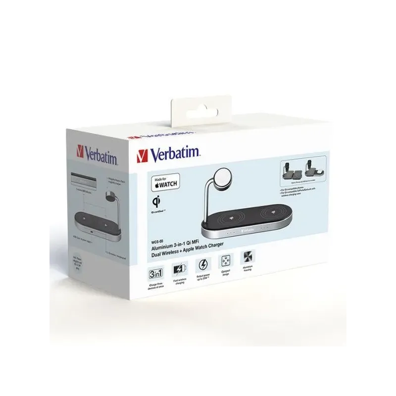 Podstawka ładująca Verbatim WCS-03 3w1 Apple Watch iPhone | PartsPC.pl