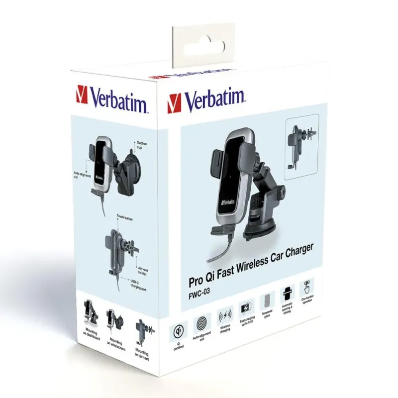 Uchwyt samochodowy Verbatim FWC-03 Pro Qi grawitacyjny z | PartsPC.pl