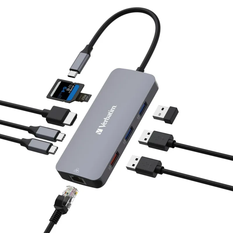 Hub USB Verbatim Multi Port CMH-09: 2xUSB-C 3.1, 1xUSB-A | PartsPC.pl