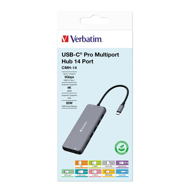 Hub USB Verbatim Multi Port CMH-14: 1x USB-C PD, 3xUSB-A | PartsPC.pl