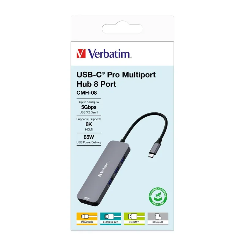 Hub USB Verbatim Multi Port CMH-08: 1x USB-C PD, 3xUSB-A | PartsPC.pl