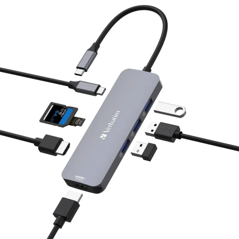 Hub USB Verbatim Multi Port CMH-08: 1x USB-C PD, 3xUSB-A | PartsPC.pl