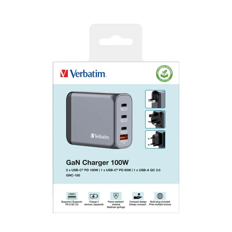 Ładowarka sieciowa Verbatim GaN GNC-100 3xUSB-C PD | PartsPC.pl
