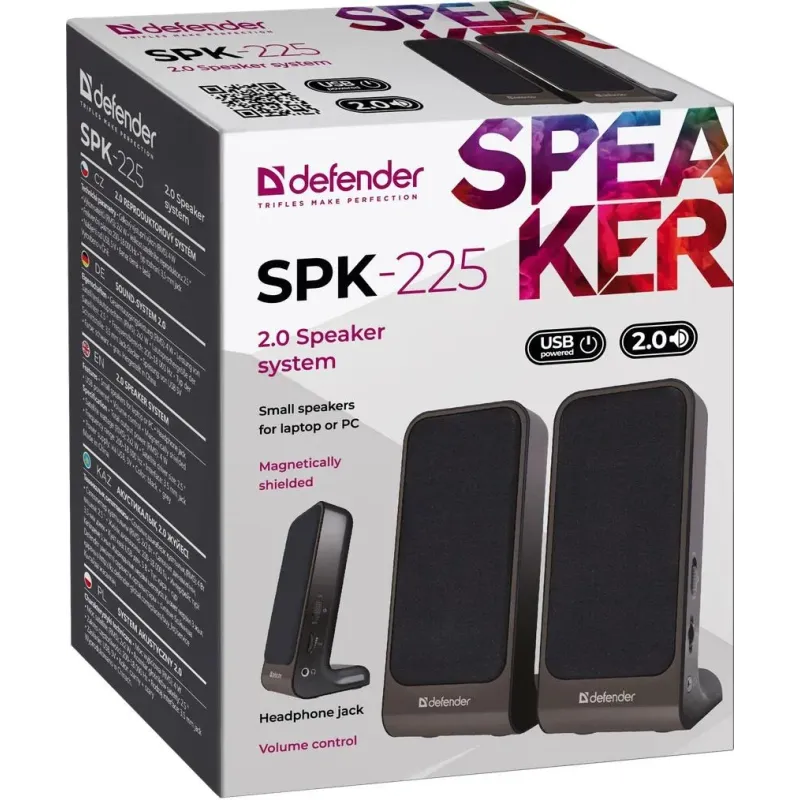 Głośniki Defender SPK-225 2.0 4W USB szaro-czarne | PartsPC.pl