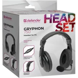 Słuchawki z mikrofonem Defender GRYPHON 750 czarne | PartsPC.pl