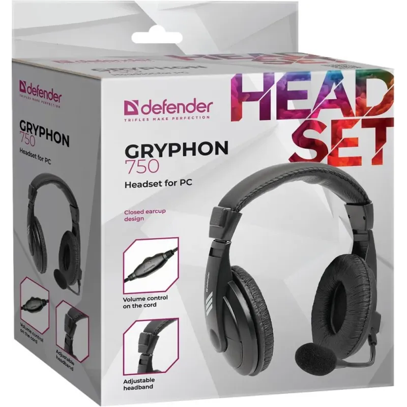 Słuchawki z mikrofonem Defender GRYPHON 750 czarne | PartsPC.pl