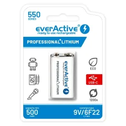 Akumulatorek everActive 6F22/9V Li-ion 550 mAh z USB TYP | PartsPC.pl