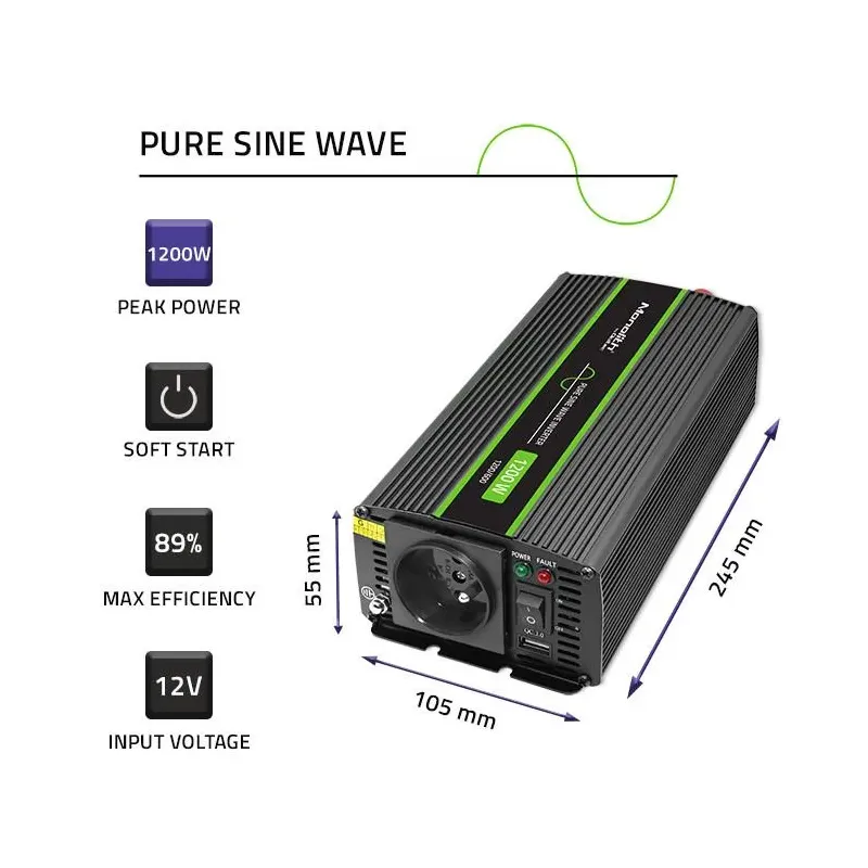 Przetwornica napięcia Qoltec Monolith | 600W | 1200W | | PartsPC.pl