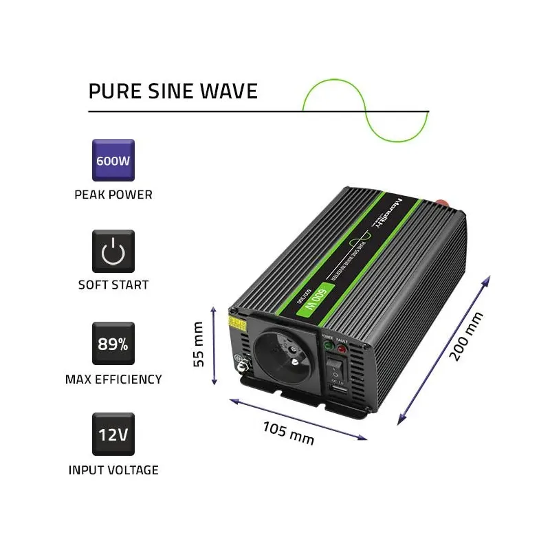 Przetwornica napięcia Qoltec Monolith | 300W | 600W | | PartsPC.pl