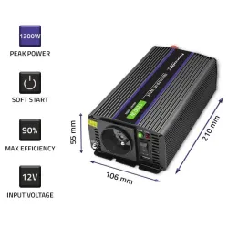 Przetwornica napięcia Qoltec Monolith 1200 MS Wave | 12V | PartsPC.pl